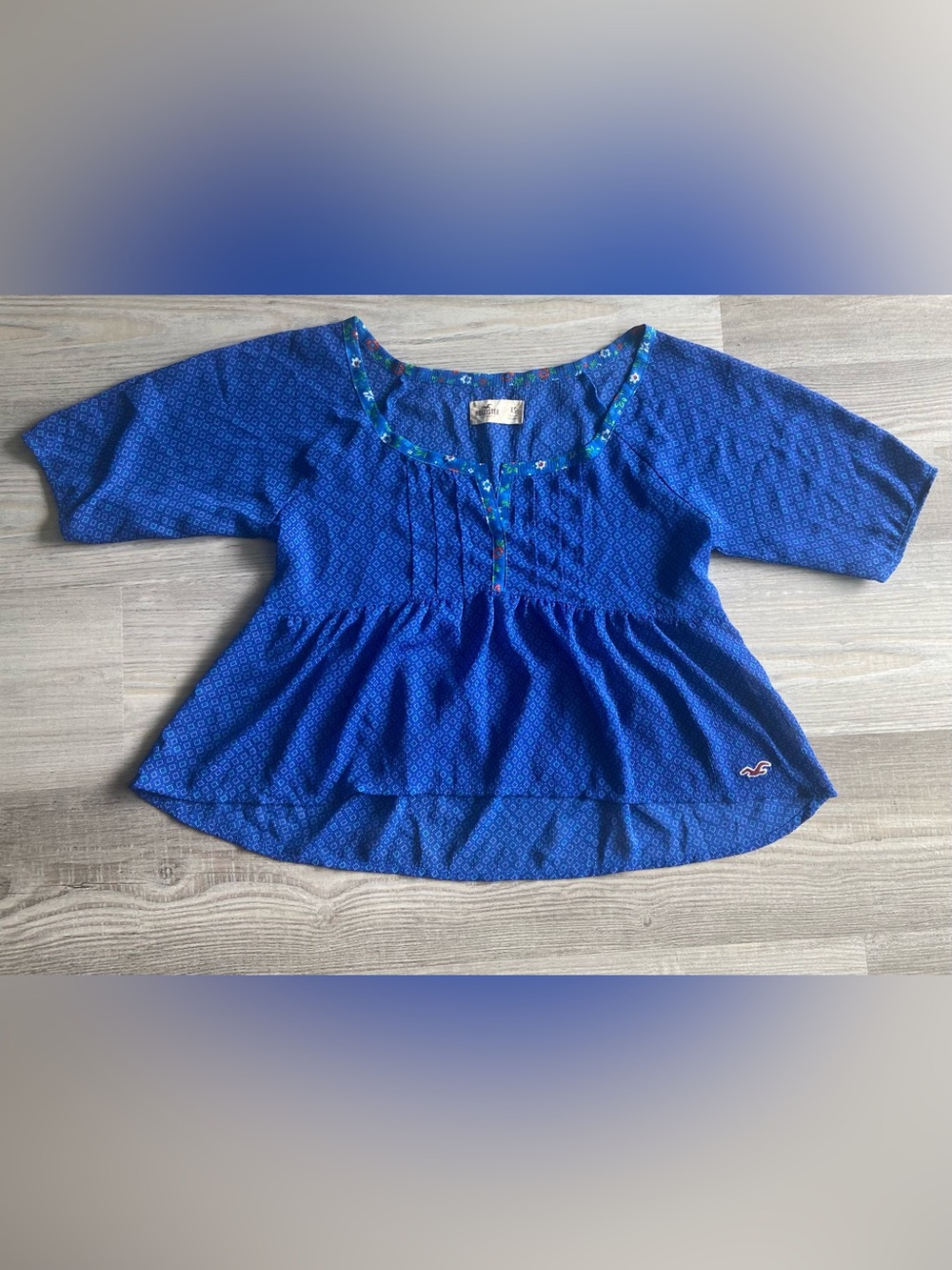 Hollister Co Y2K Blue Geometric Print Babydoll Peplum Blouse Top XS